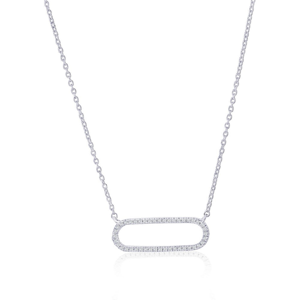 Sterling Silver, Oval Diamond Necklace - (44 Stones)
