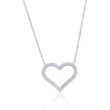 Sterling Silver, Outlined Diamond Heart Necklace - (56 Stones)