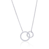 Sterling Silver, Double Circle Diamond Necklace - (38 Stones)
