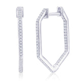 Sterling Silver, Geometric Diamond Hoop Earrings - (94 Stones)
