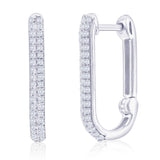 Sterling Silver, U-Shaped Diamond Hoop Earrings - (76 Stones)