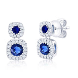 Sterling Silver, Lab-Grown Sapphire & Natural Diamond Earrings - (60 Stones)