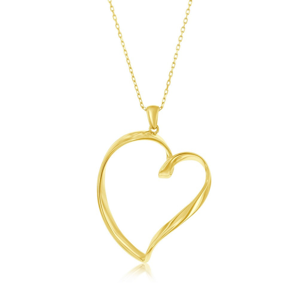 Sterling Silver Polished Twisted Heart Pendant w/Chain - Gold Plated
