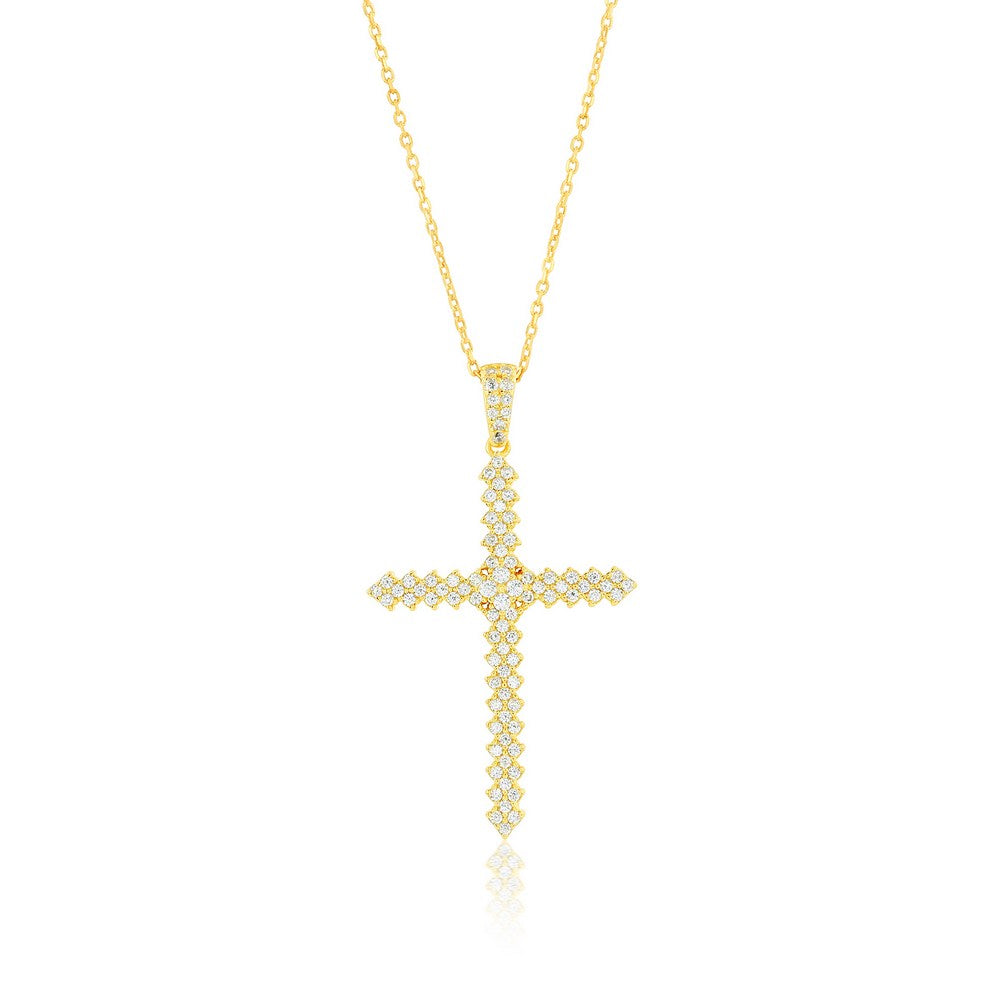 Sterling Silver, CZ Cross Pendant - Gold Plated