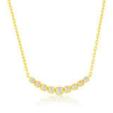 Sterling Silver, Graduating Square CZ Curved Bar Necklace - Gold Plated