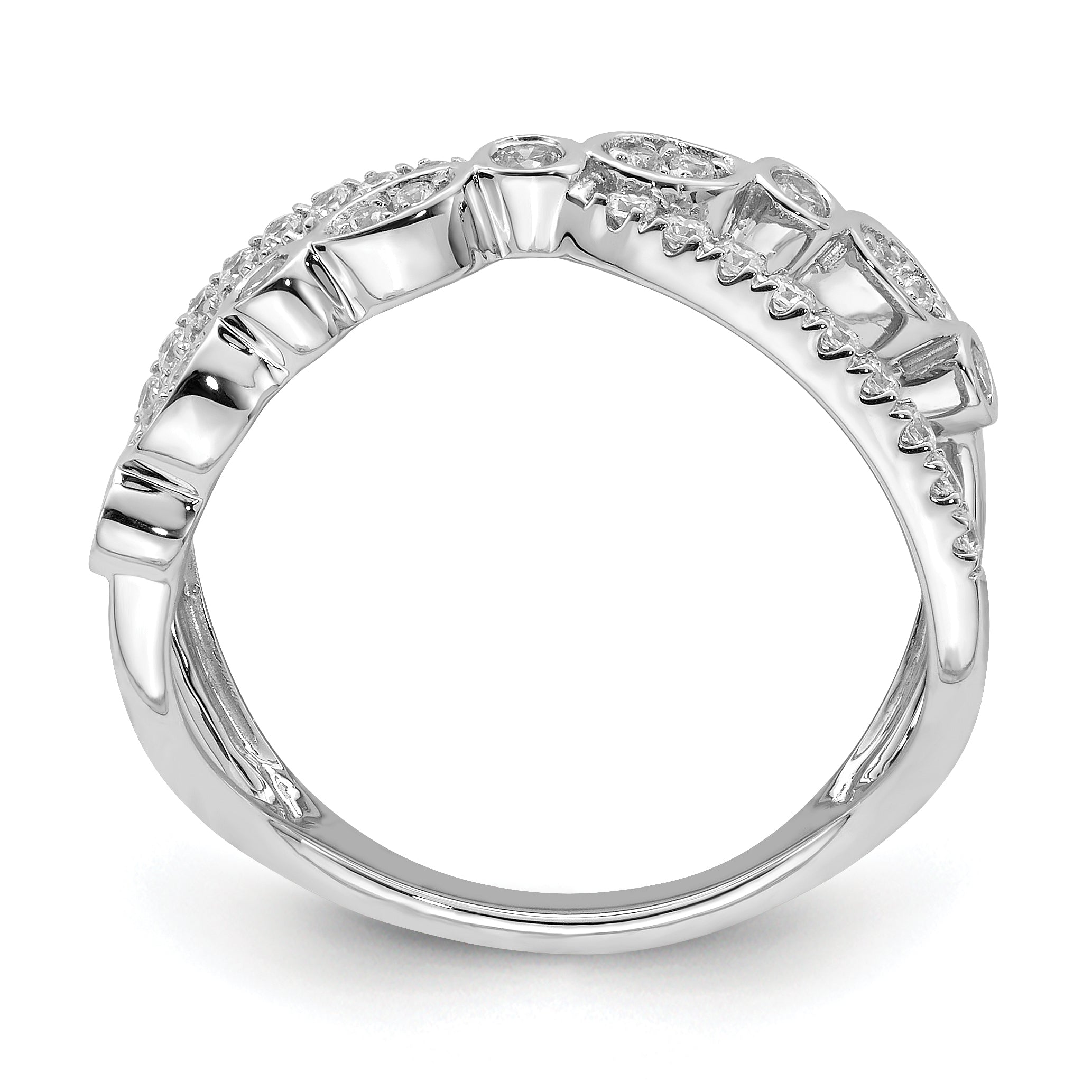 14k White Gold Polished Criss Cross Diamond Ring