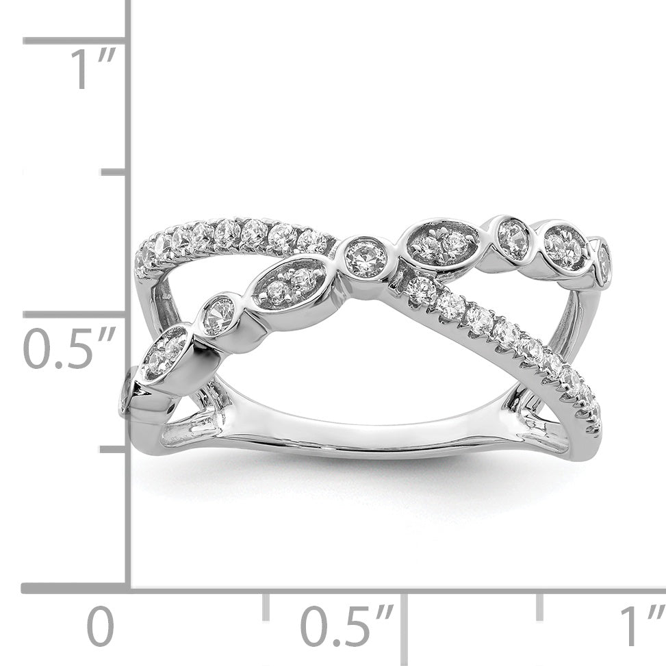 14k White Gold Polished Criss Cross Diamond Ring