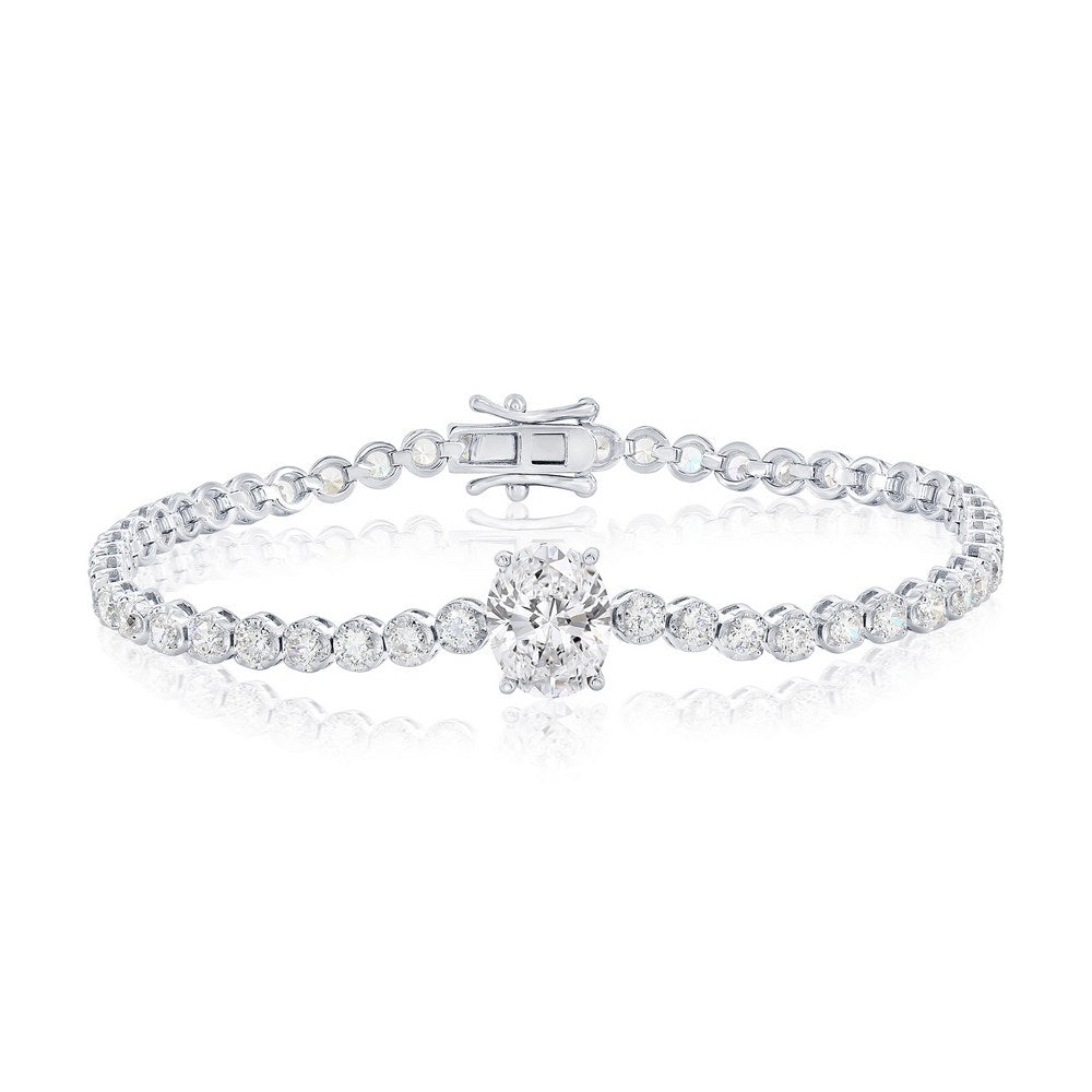 Sterling Silver, Oval & Round CZ Tennis Bracelet