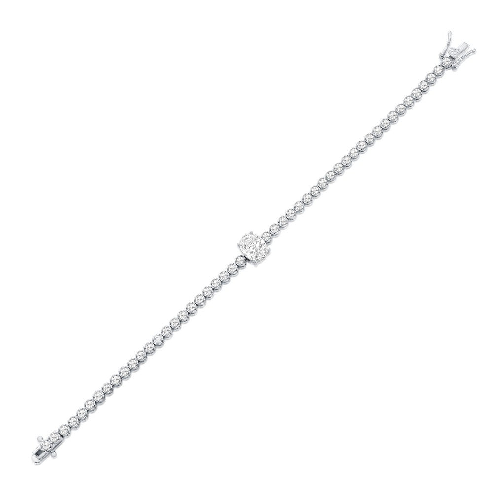 Sterling Silver, Oval & Round CZ Tennis Bracelet