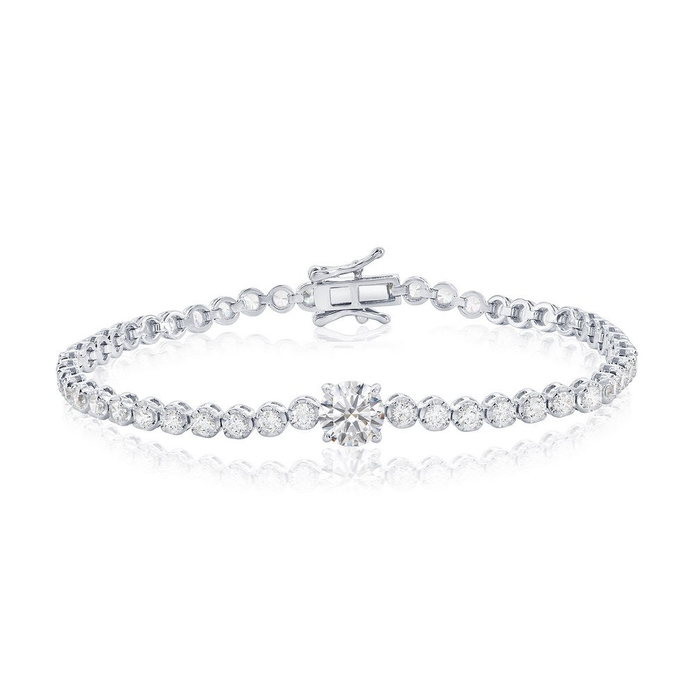 Sterling Silver, 7mm & 4mm Round CZ Tennis Bracelet
