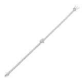 Sterling Silver, Heart & Round CZ Tennis Bracelet