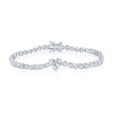 Sterling Silver, Heart & Round CZ Tennis Bracelet