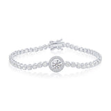 Sterling Silver, Round Halo CZ Tennis Bracelet