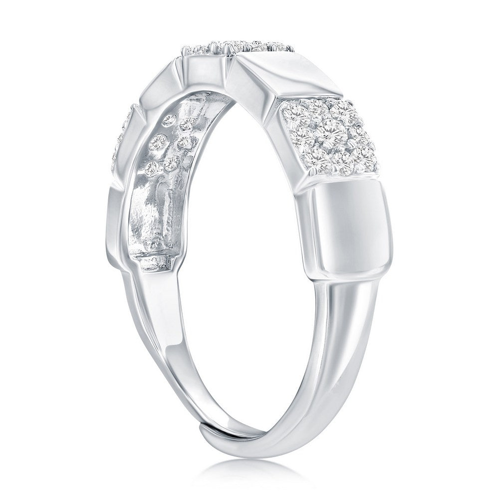 Sterling Silver, Square Polished & Pave CZ Half Eternity Ring