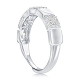 Sterling Silver, Square Polished & Pave CZ Half Eternity Ring
