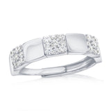 Sterling Silver, Square Polished & Pave CZ Half Eternity Ring