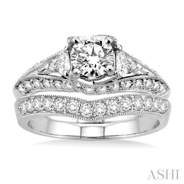 1 3/4 Ctw Diamond Wedding Set with 1 1/2 Ctw Round Cut Engagement Ring and  1/3 Ctw Wedding Band in 14K White Gold