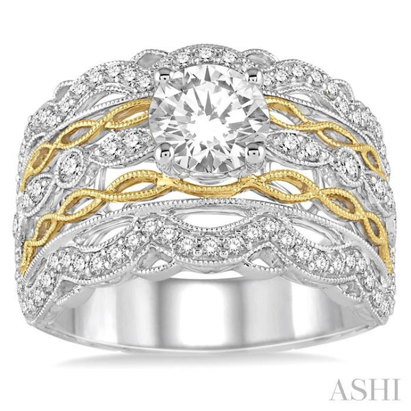 5/8 Ctw Round Cut Diamond Semi-Mount Engagement Ring in 14K White and  Yellow Gold