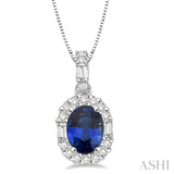 6x4 MM Oval Shape Sapphire and 1/4 Ctw Diamond Pendant in 14K White Gold with Chain
