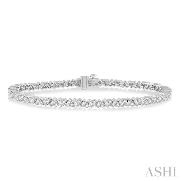 3 ctw Zigzag Baguette and Round Cut Diamond Bracelet in 14K White Gold