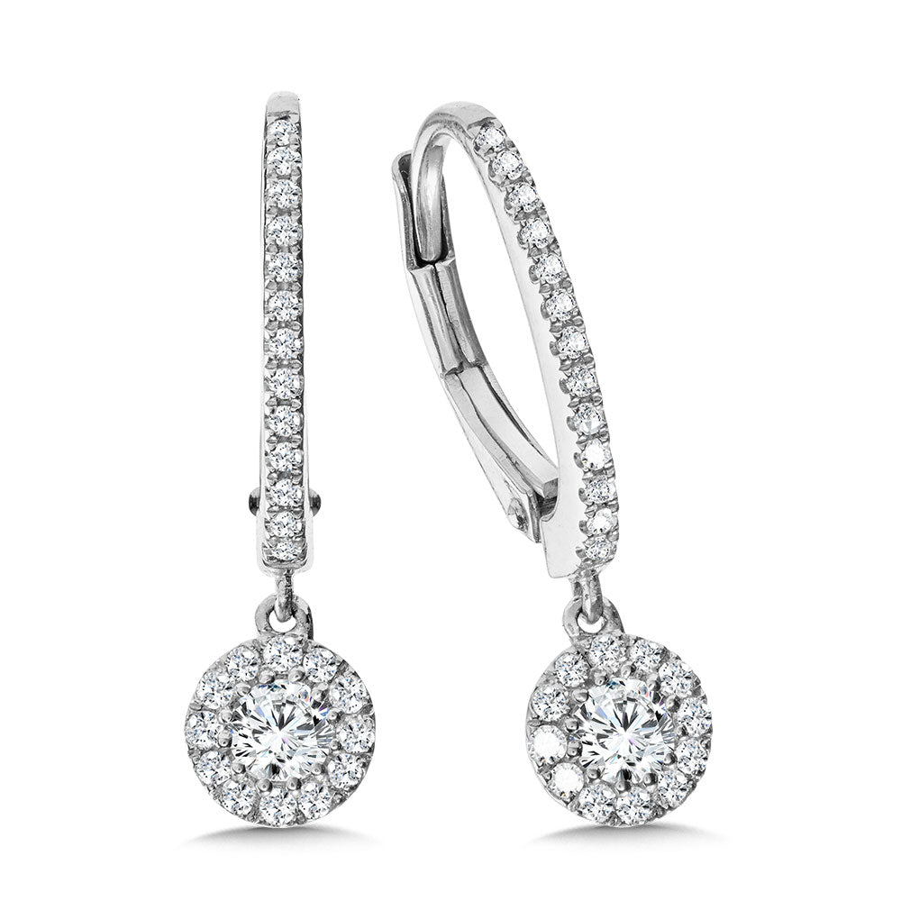 14K White Gold Cluster Diamonds Dangling Earrings