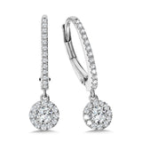 14K White Gold Cluster Diamonds Dangling Earrings