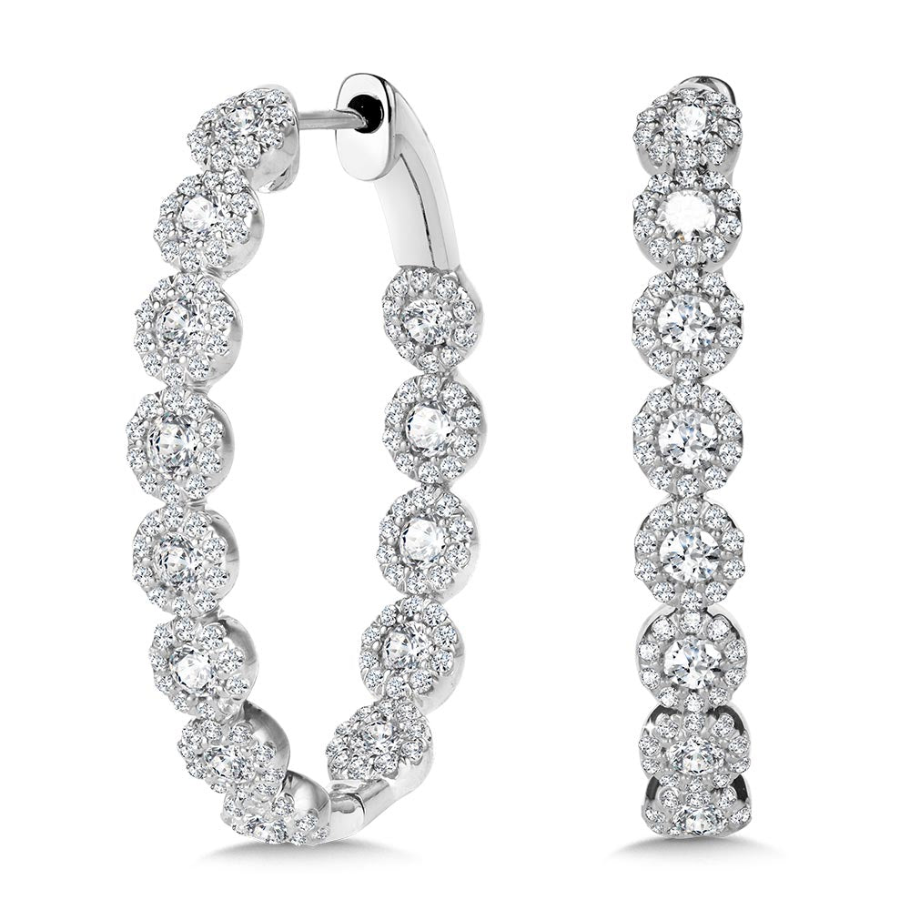 14K White Gold Cluster Diamonds Hoops