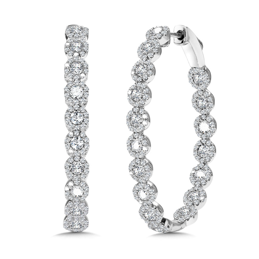 14K White Gold Cluster Diamonds Hoops