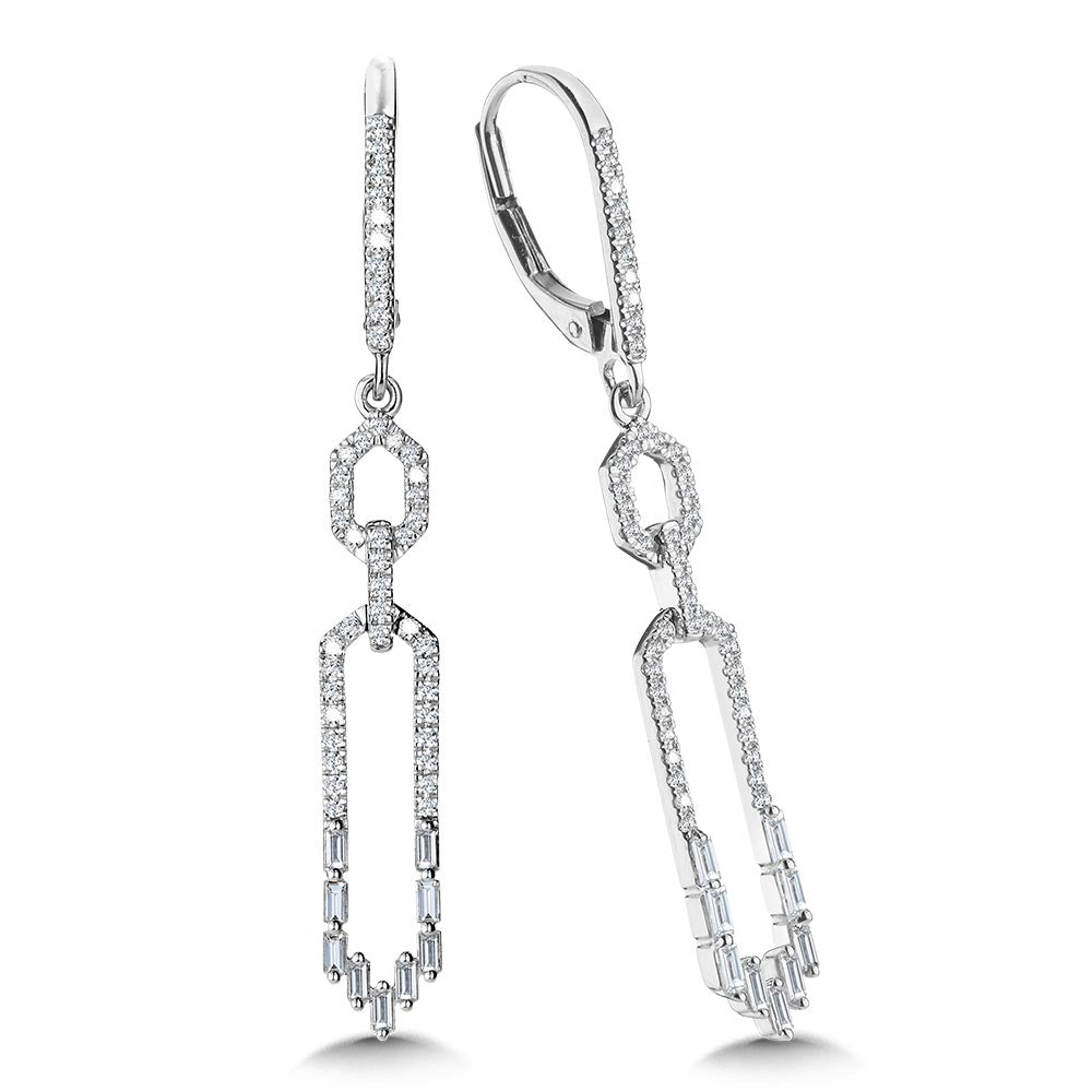 14K White Gold Brilliant Baguettes Dangling Earrings