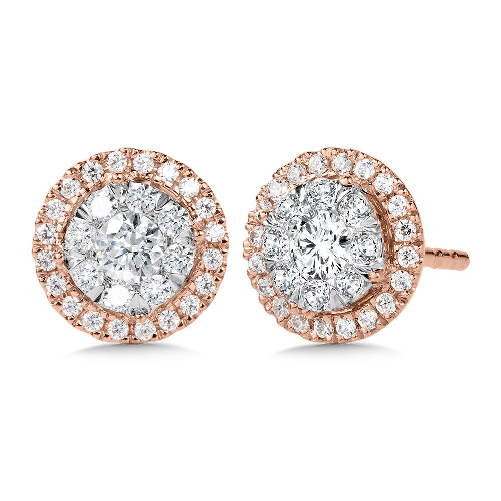 14K White & Rose Gold Cluster Diamonds Diamond Studs
