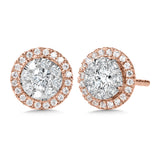 14K White & Rose Gold Cluster Diamonds Diamond Studs
