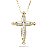 10K Milgrain-Beaded Diamond Cross Pendant