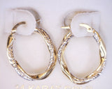 14 Karat Two Toned Twist Diamond Cut Interlock Medium Hoop Earrings