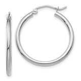 10 Karat White Gold Polished 25x2mm Tube Hoop Earrings