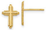 14 Karat Yellow Gold Cross Stud Earrings         10x7mm