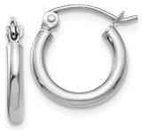 14 Karat White Gold Round Tube Hoop Earrings 2X12mm