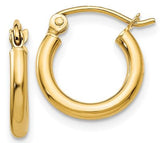14 Karat Yellow Gold Round Tube Hoop Earrings 2X12mm