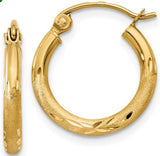 14 Karat Yellow Gold Diamond Cut Satin Hoop Earrings 15X2mm