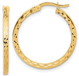 14 Karat Yellow Gold Diamond Cut Square Tube Hoop Earrings 25X23.85mm