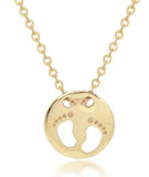 14 Karat Yellow Gold 10mm Baby Feet Disc  on 18" Chain