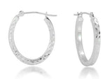 14 Karat White Gold Diamond Cut Oval Square Tube Hoop Earrings 23X18mm