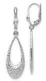 10 Karat White Gold Polished & Diamond Cut Tear Drop Dangle Leverback Earrings