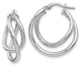 10 Karat White Gold Polished & Textured Fancy Hoop Earrings 23x14mm