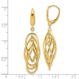 14 Karat Yellow Gold Polished & Textured Ovals Dangle Earrings 49x13mm