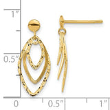 14 Karat Yellow Gold Diamond Cut Cutout Dangle Post Earrings 21x9mm