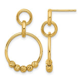 14 Karat Yellow Gold Diamond Cut Beaded Dangle Post Earrings