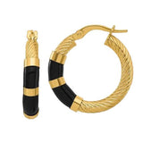 14 Karat Yellow Gold Black Enamel Grooved Hoop Earrings 22x21.5mm