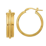 14 Karat Yellow Gold Polish & Rope Center Hoops 26x25mm