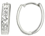 14 Karat White Gold "X" Diamond Cut Oval Hoop Earrings