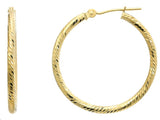 14 Karat Yellow Gold 2X2 8mm Full Diamond Cut Hoop Earrings